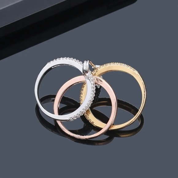 🆕 Cubic Zirconia Gold Silver & Rose Gold Tone Safety Pin Multi Layer Ring - Picture 6 of 7